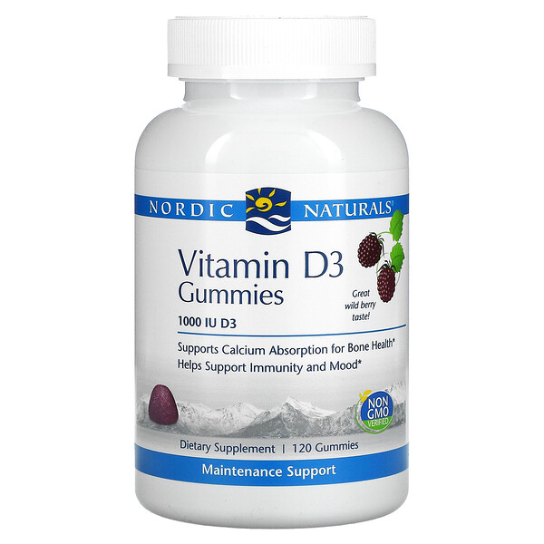Nordic Naturals, Vitamin D3, Wild Berry, 1,000 IU, 120 Gummies 1 Nordic Naturals, Vitamin D3, Wild Berry, 1,000 IU, 120 Gummies