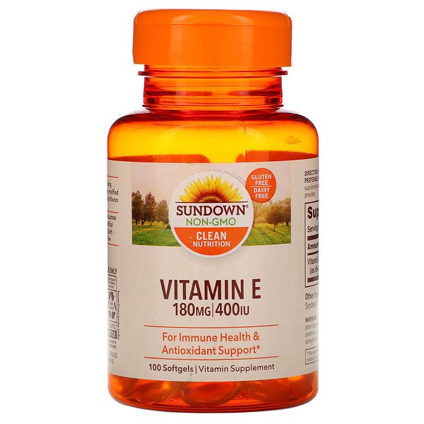 Sundown Naturals, Vitamin E, 180 mg (400 IU), 100 Softgels 1 Sundown Naturals, Vitamin E, 180 mg (400 IU), 100 Softgels