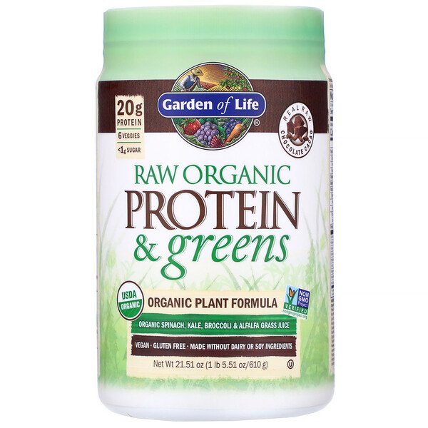 Garden of Life, RAW Protein & Greens, Organic Plant Formula, Chocolate Cacao, 21 Garden of Life, RAW Protein & Greens, Organic Plant Formula, Chocolate Cacao, 21.51 oz (610 g)