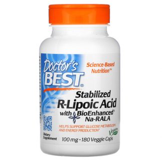 Doctor's Best, Stabilized R-Lipoic Acid with BioEnhanced Na-RALA, 100 mg, 180 Veggie Caps