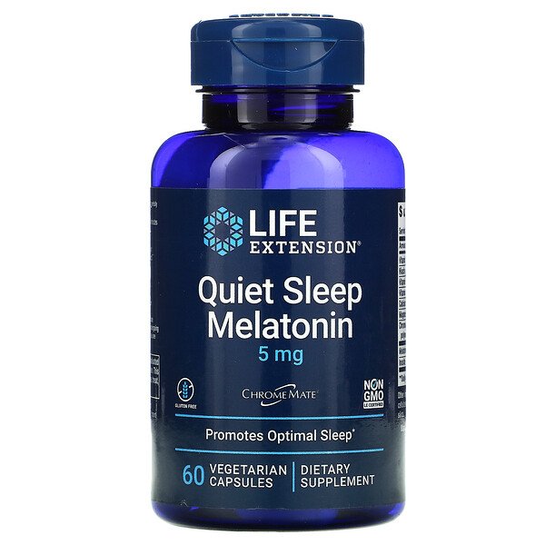 Life Extension, Quiet Sleep, Melatonin, 5 mg, 60 Vegetarian Capsules 1 Life Extension, Quiet Sleep, Melatonin, 5 mg, 60 Vegetarian Capsules