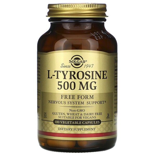 Solgar, L-Tyrosine, 500 mg, 100 Veggie Caps 1 Solgar, L-Tyrosine, 500 mg, 100 Veggie Caps