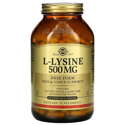 Solgar, L-Lysine, Free Form, 500 mg, 250 Vegetable Capsules