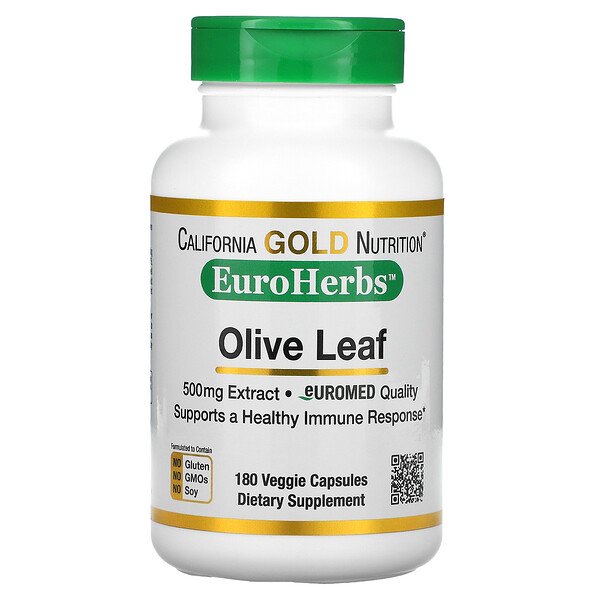 California Gold Nutrition, Olive Leaf Extract, EuroHerbs, European Quality, 500 mg, 180 Veggie Capsules 1 California Gold Nutrition, Olive Leaf Extract, EuroHerbs, European Quality, 500 mg, 180 Veggie Capsules
