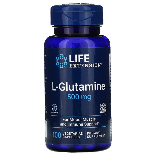 Life Extension, L-Glutamine, 500 mg, 100 Vegetarian Capsules 1 Life Extension, L-Glutamine, 500 mg, 100 Vegetarian Capsules