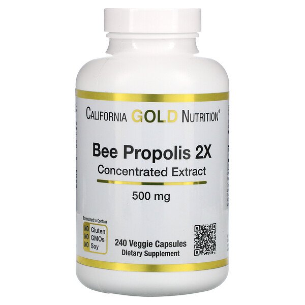 California Gold Nutrition, Bee Propolis 2X, Concentrated Extract, 500 mg, 240 Veggie Caps 1 California Gold Nutrition, Bee Propolis 2X, Concentrated Extract, 500 mg, 240 Veggie Caps