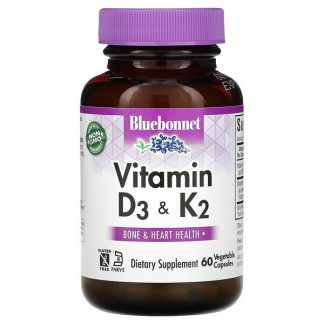 Bluebonnet Nutrition, Vitamin D3 & K2, 60 Vegetable Capsules