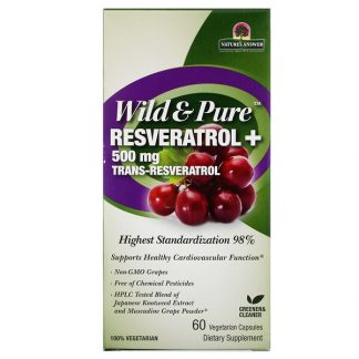 Genceutic Naturals, Wild & Pure Resveratrol+, 500 mg, 60 Vegetarian Capsules