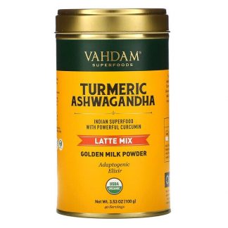 Vahdam Teas, Latte Mix, Turmeric Ashwagandha, 3.53 oz (100 g)