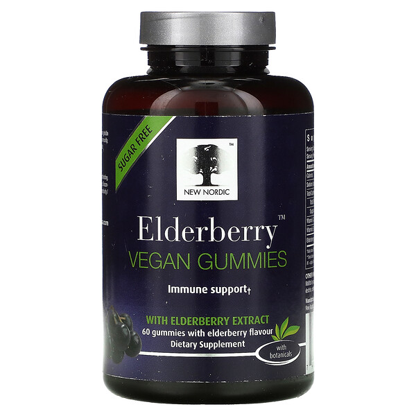 New Nordic, Elderberry Vegan Gummies with Elderberry Extract, 60 Gummies 1 New Nordic, Elderberry Vegan Gummies with Elderberry Extract, 60 Gummies