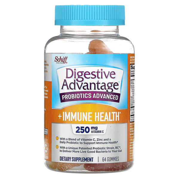 Schiff, Digestive Advantage, Probiotics Advanced + Immune Health, Natural Fruit, 125 mg, 64 Gummies 1 Schiff, Digestive Advantage, Probiotics Advanced + Immune Health, Natural Fruit, 125 mg, 64 Gummies