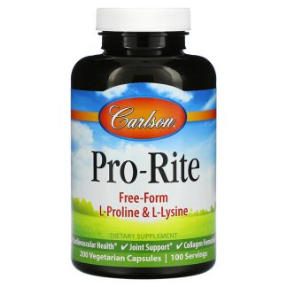 Carlson Labs, Pro-Rite, Free-Form L-Proline & L-Lysine, 200 Vegetarian Capsules