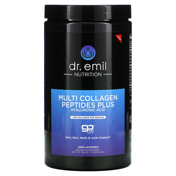 Dr Emil Nutrition, Multi Collagen Peptides Plus Hyaluronic Acid Powder, Unflavored, 316 Dr Emil Nutrition, Multi Collagen Peptides Plus Hyaluronic Acid Powder, Unflavored, 316.5 g