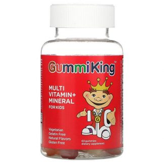 GummiKing, Multi Vitamin + Mineral For Kids, Grape, Lemon, Orange, Strawberry And Cherry, 60 Gummies