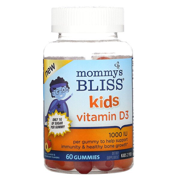 Mommy's Bliss, Kids, Vitamin D3, Peach, Mango & Strawberry Flavors, 1,000 IU, 60 Gummies 1 Mommy's Bliss, Kids, Vitamin D3, Peach, Mango & Strawberry Flavors, 1,000 IU, 60 Gummies