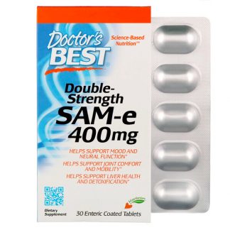 Doctor's Best, SAM-e, Double-Strength, 400 mg, 30 Enteric Coated Tablets