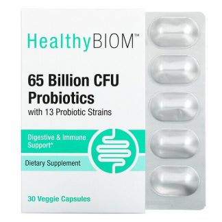 HealthyBiom, 65 Billion CFUs Probiotics, 30 Veggie Capsules