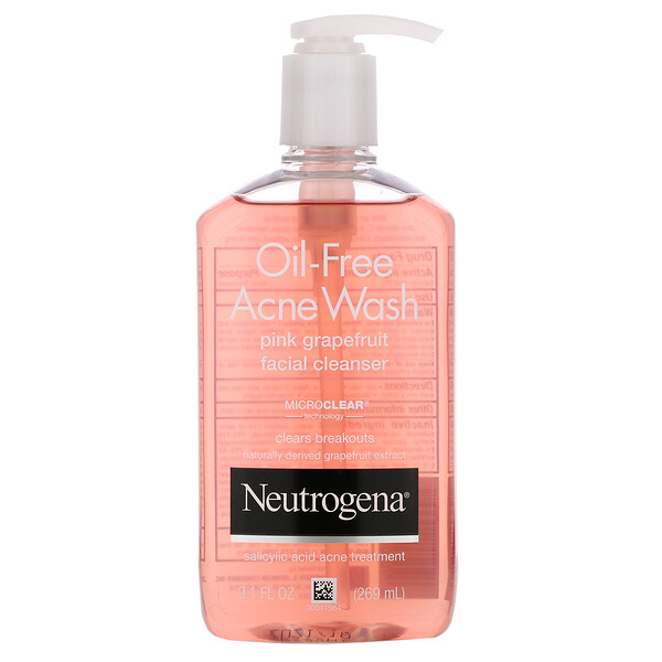 Neutrogena, Oil-Free Acne Wash, Pink Grapefruit Facial Cleanser, 9.1 fl oz (269 ml)