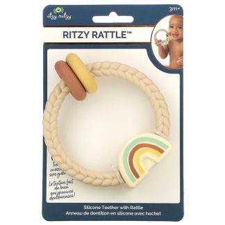 itzy ritzy, Ritzy Rattle, Silicone Teether with Rattle, 3+ Months, Neutral Rainbow, 1 Teether