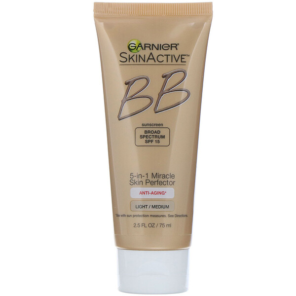 Garnier, SkinActive, 5-in-1 Miracle Skin Perfector BB Cream, Anti-Aging, Light/Medium, 2.5 fl oz (75 ml)