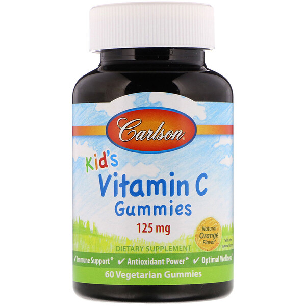 Carlson Labs, Kid's, Vitamin C Gummies, Natural Orange Flavor, 125 mg, 60 Vegetarian Gummies 1 Carlson Labs, Kid's, Vitamin C Gummies, Natural Orange Flavor, 125 mg, 60 Vegetarian Gummies