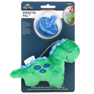 itzy ritzy, Sweetie Pal, Silicone Pacifier and Plush Pacifier Lovey, 0+ Months, Dino, 2 Piece Set