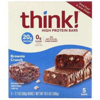 Think !, High Protein Bars, Brownie Crunch, 5 Bars, 2.1 oz (60 g) Each