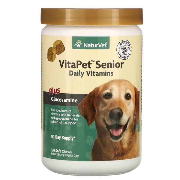 NaturVet, VitaPet Senior, Daily Vitamins Plus Glucosamine for Dogs, 120 Soft Chews, 12 NaturVet, VitaPet Senior, Daily Vitamins Plus Glucosamine for Dogs, 120 Soft Chews, 12.6 oz (360 g)