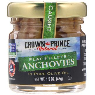Crown Prince Natural, Anchovies, Flat Fillets, In Pure Olive Oil, 1.5 oz (43 g)