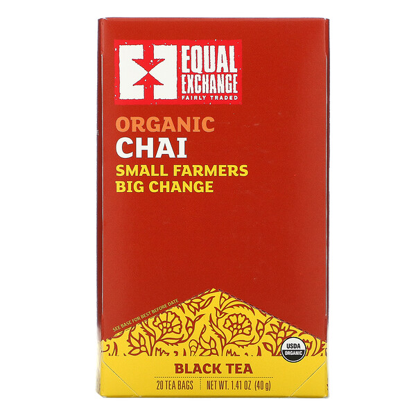 Equal Exchange, Organic Chai Black Tea, 20 Tea Bags, 1 Equal Exchange, Organic Chai Black Tea, 20 Tea Bags, 1.41 oz (40 g)