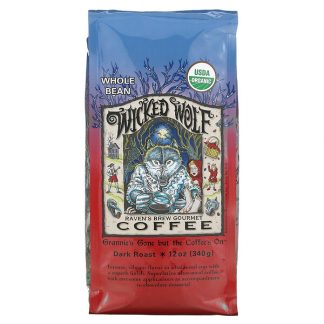 Raven's Brew Coffee, Wicked Wolf Coffee, Organic, Whole Bean, Dark Roast, 12 oz (340 g)