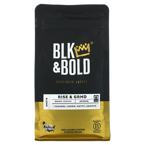 BLK & Bold, Specialty Coffee, Rise & GRND, Ground, Medium Roast, 12 oz (340 g) 1 BLK & Bold, Specialty Coffee, Rise & GRND, Ground, Medium Roast, 12 oz (340 g)
