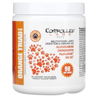Controlled Labs Pets, Orange TRIad For Dogs, All Ages, Smoked Beef Liver, 90 Soft Chews, 12.6 oz (360 g)