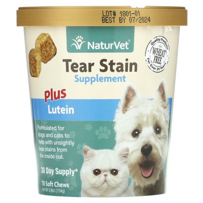 NaturVet, Tear Stain Plus Lutein, For Dogs & Cats, 70 Soft Chews