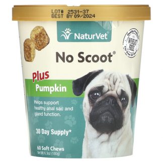 NaturVet, No Scoot Plus Pumpkin, For Dogs, 60 Soft Chews, 6.3 oz (180 g)