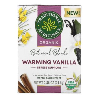 Traditional Medicinals, Organic Botanical Blends Tea, Warming Vanilla, Caffeine Free, 14 Wrapped Tea Bags, 0.86 oz (24.5 g)