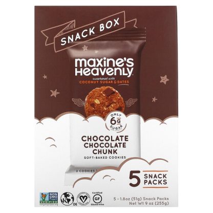 Maxine's Heavenly, Snack Box, Soft-Baked Cookies, Chocolate Chocolate Chunk, 5 Snack Packs, 1.8 oz (51 g)