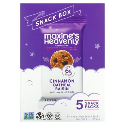Maxine's Heavenly, Snack Box, Soft-Baked Cookies, Cinnamon Oatmeal Raisin, 5 Snack Packs, 1.8 oz (51 g ) Each