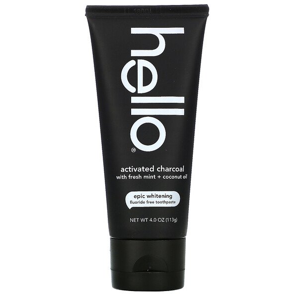 Hello, Fluoride Free Whitening Toothpaste, Activated Charcoal, With Fresh Mint & Coconut Oil, 4 oz (113 g) 1 Hello, Fluoride Free Whitening Toothpaste, Activated Charcoal, With Fresh Mint & Coconut Oil, 4 oz (113 g)