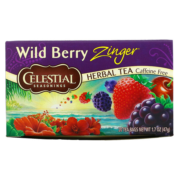 Celestial Seasonings, Herbal Tea, Caffeine Free, Wild Berry Zinger, 20 Tea Bags, 1 Celestial Seasonings, Herbal Tea, Caffeine Free, Wild Berry Zinger, 20 Tea Bags, 1.7 oz (47 g)