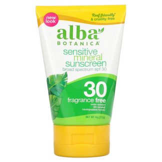 Alba Botanica, Mineral Sunscreen, Sensitive, SPF 30, Fragrance Free, 4 oz (113 g)