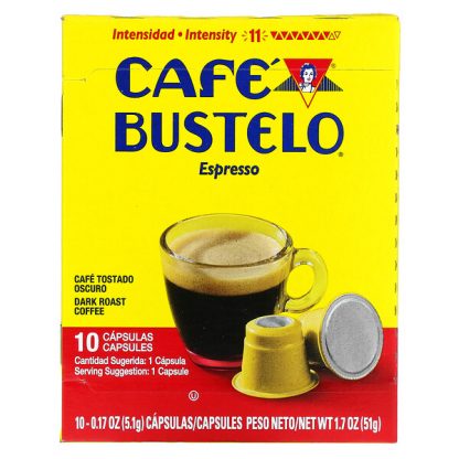Café Bustelo, Dark Roast Coffee, Espresso, 10 Capsules, 0.17 oz (5.1 g) Each