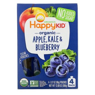 Happy Family Organics, Happy Kid, Organic Apple, Kale, & Blueberry, 4 Pouches, 3.17 oz (90 g) Each