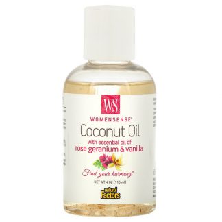 Natural Factors, WomenSense, Coconut Oil with Essential Oil of Rose Geranium & Vanilla, 4 oz (115 ml)