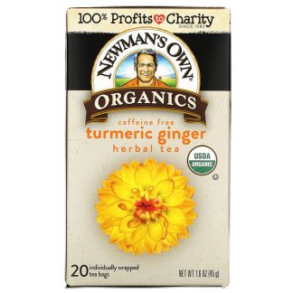 Newman's Own Organics, Herbal Tea, Turmeric Ginger, Caffeine Free, 20 Tea Bags, 1.6 oz (45 g)