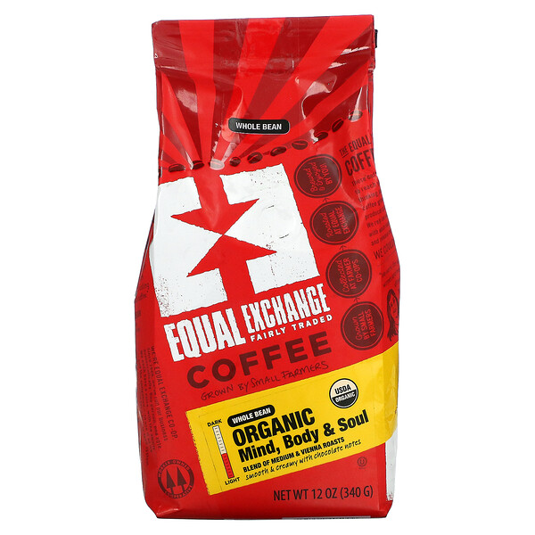 Equal Exchange, Organic Coffee, Mind Body & Soul, Whole Bean, Medium Roast, 12 oz (340 g) 1 Equal Exchange, Organic Coffee, Mind Body & Soul, Whole Bean, Medium Roast, 12 oz (340 g)