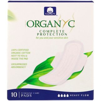 Organyc, Organic Cotton Pads, Heavy Flow, 10 Pads