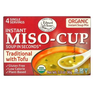Edward & Sons, Instant Miso-Cup, Traditional with Tofu, 4 Single Servings, 1.3 oz (36 g)