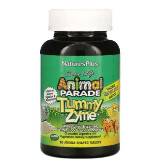 Nature's Plus, Source of Life, Animal Parade, Tummy Zyme with Active Enzymes, Whole Foods and Probiotics, Natural Tropical Fruit Flavor, 90 Animal-Shaped Tablets