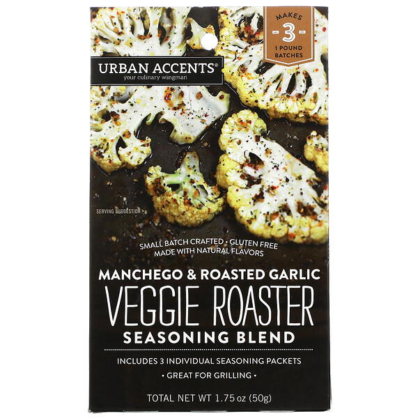 Urban Accents, Veggie Roaster Seasoning Blend, Manchego & Roasted Garlic, 1 Urban Accents, Veggie Roaster Seasoning Blend, Manchego & Roasted Garlic, 1.75 oz (50 g)